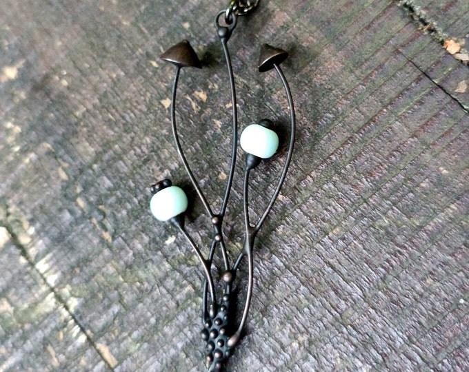 Handmade Elven Forest Witch Necklace with Psychedelic Fungus Pendant - Naturecore Floral Fungi Jewelry