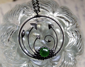 Stained glass magic mushrooms forest hoop statement pendant necklace with green glass, boho botanical handmade psychedelic nature gift.
