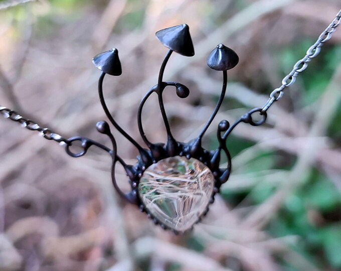 Psychedelic Mushroom Pendant Necklace: Fairy Forest Wiccan Jewelry