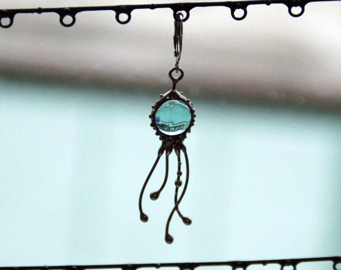 Stained Glass Octopus Single Earring: Boho Ocean Jewelry