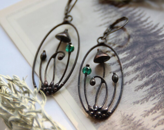Handmade Mushroom Earrings: Pewter, Copper & Glass - Boho Hippie Jewelry