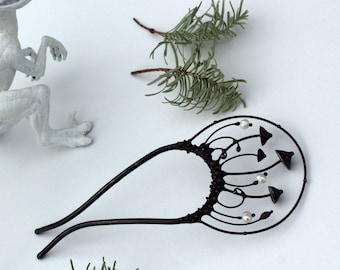 Mushroom Hair Pin: Patina Copper, Pewter & Pearl - Bohemian Witch Jewelry