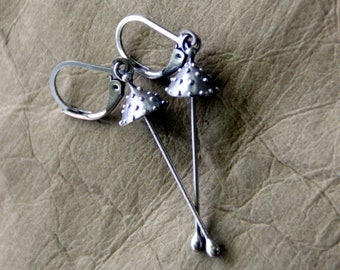 Amanita Mushroom Earrings: Handmade Silver Metal Psychedelic Jewelry