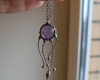 Handmade Amethyst Jellyfish Pendant Necklace: Boho Ocean Charm