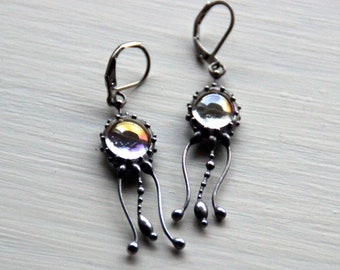 Stained glass Art nouveau Jellyfish earrings, ocean creatures earrings, unique hand made gift inspired by ocean, boho octopus earrings.