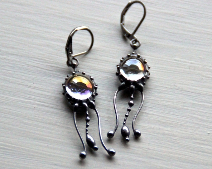 Stained glass Art nouveau Jellyfish earrings, ocean creatures earrings, unique hand made gift inspired by ocean, boho octopus earrings.