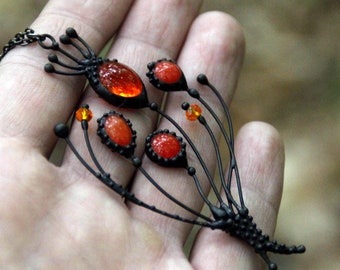 Stained Glass Poppy Necklace: Botanical Boho Floral Pendant