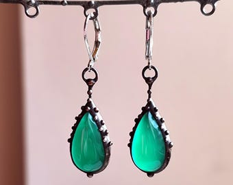 Green Agate Suncatchers Earrings: Simple Geometry Minimalist Boho Jewelry