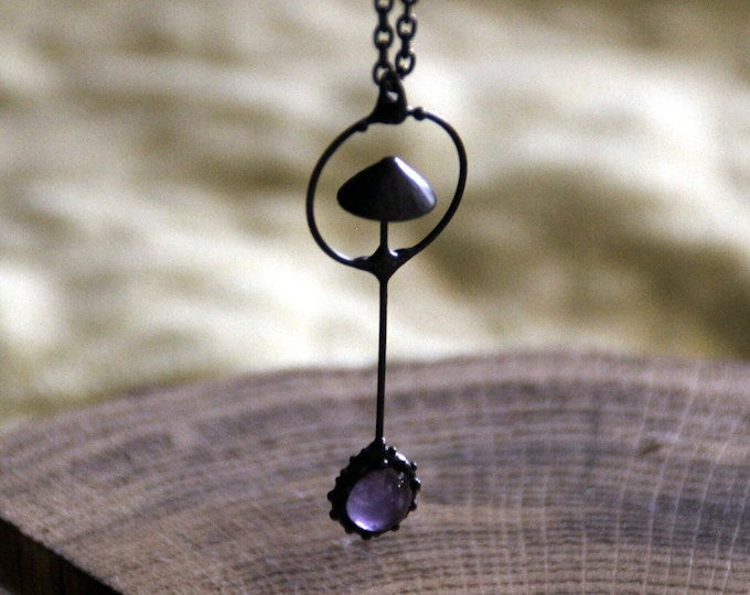Witchcraft aesthetic magic mushroom small metal forest pendant inspired by woodland, boho hippie fungi necklace, weird mushroom necklace.