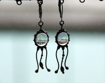 Stained Glass Jellyfish Earrings: Art Nouveau Ocean Jewelry