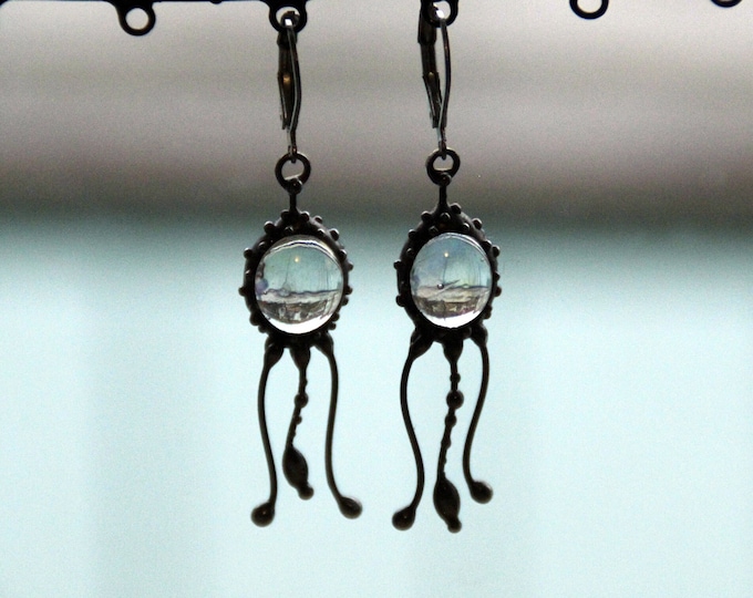 Stained Glass Jellyfish Earrings: Art Nouveau Ocean Jewelry