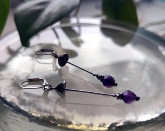 Handmade Forest Mushroom Earrings: Copper, Amethyst stone, Witchy Vibes