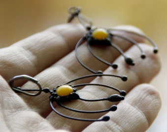 Handmade Metal Flower Earrings: Boho Yellow Glass Fairy Jewelry