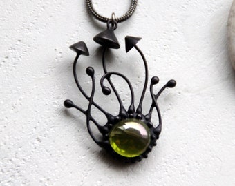 Handmade Stained Glass Mushroom Necklace: Copper Cottagecore Jewelry