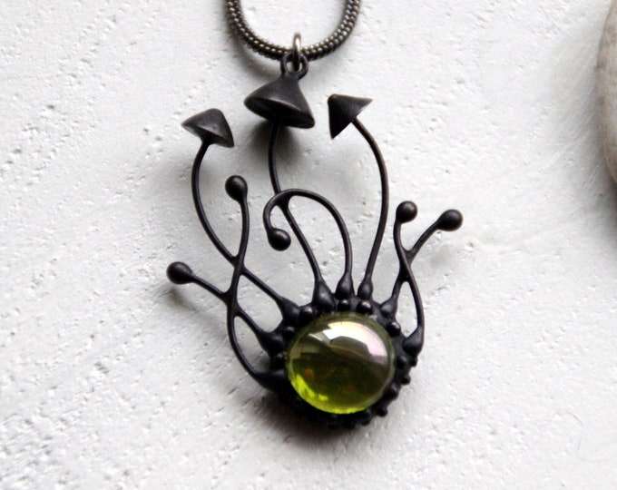 Handmade Stained Glass Mushroom Necklace: Copper Cottagecore Jewelry