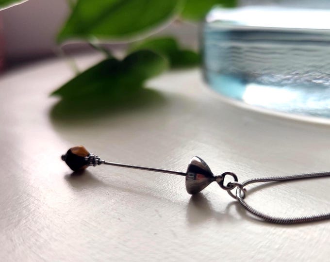 Boho Tigers Eye Necklace, Forest Jewelry: Stained Glass Mushroom Pendant