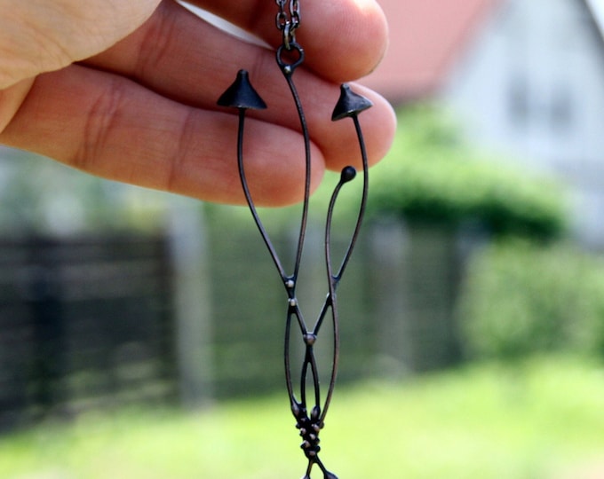 Black Metal Magic Mushroom Pendant: Psychedelic Fungi Jewelry