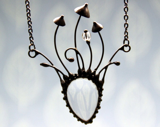 Psychedelic magic mushroom handmade witchy metal necklace, unusual boho hippie necklace, forest fairy fungus jewelry, naturecore pendant