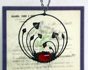 Handmade Mushroom Pendant: Red Glass Forest Necklace