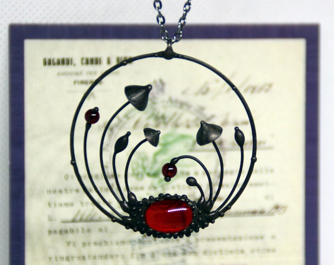 Handmade Mushroom Pendant: Red Glass Forest Necklace