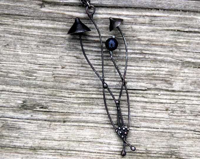 Forest pendant, mushroom pendant, black mushroom, psychedelic pendant, witch pendant, tiffany pendant, mushroom jewelry, aventurine pendant