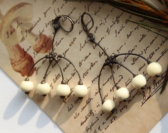 Handmade Boho Copper and Bone Earrings with Plants and Forest-Inspired Details - Gift for Her
