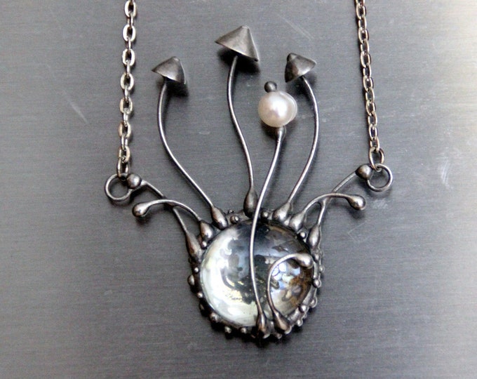 Handmade Silver Mushroom Pendant Necklace: Boho Psychedelic Fungi