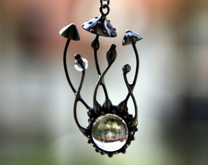 Mushroom fly amanita handmade metal necklace, cotagecore vibes jewelry, unusual woodland gift, toadstool magic forest festival pendant