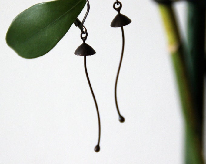 Boho hippie metal magic mushrooms jewelry earrings fungi, witchy fairy style psychedelic shroom earrings, unusual gift nature earrings