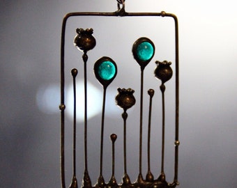 Stained Glass Poppy Necklace: Handmade Copper, Pewter, Glass & Steel