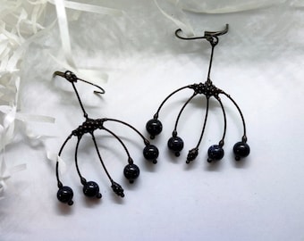 Handmade Aventurine Floral Earrings: Black Patina Copper Boho Jewelry