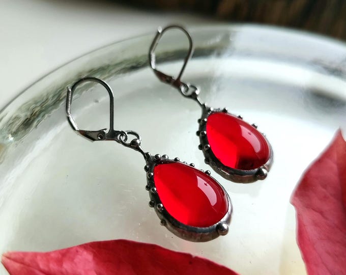 Red Suncatchers Earrings: Simple Geometry Minimalist Boho Jewelry