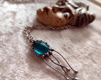 Ocean psychedelic creatures jellyfish stained glass necklace, unusual octopus suncatcher pendant sea lover gift.