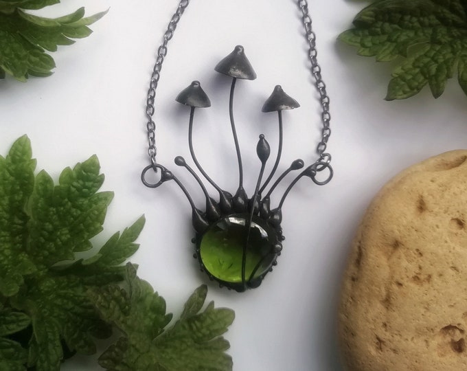 mushroom necklace, mushroom jewelry, hippie necklace, boho necklace, psytrance, witch jewelry, handsclulpted mushroom, forest, pendant, love