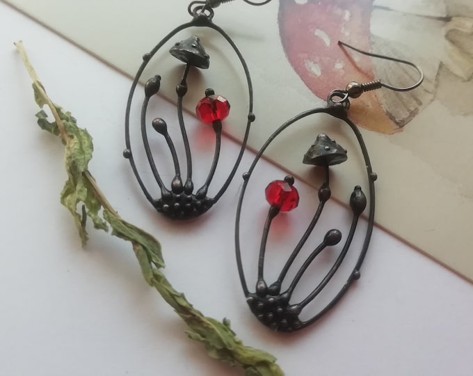 Hippie earrings, mushroom jewelry, mushroom earrings, boho earrings, psytrance, witch jewelry, forest earring, magic mushroom, psychedelic