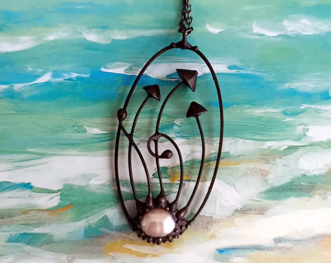 Handcrafted Magic Mushroom Necklace: Patina Metal Fungi Botanical Jewelry