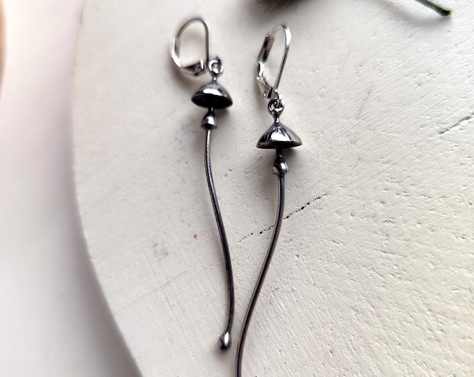 Minimalist Style Mushrooms Toadstools Earrings: Copper Steel Forest Jewelry