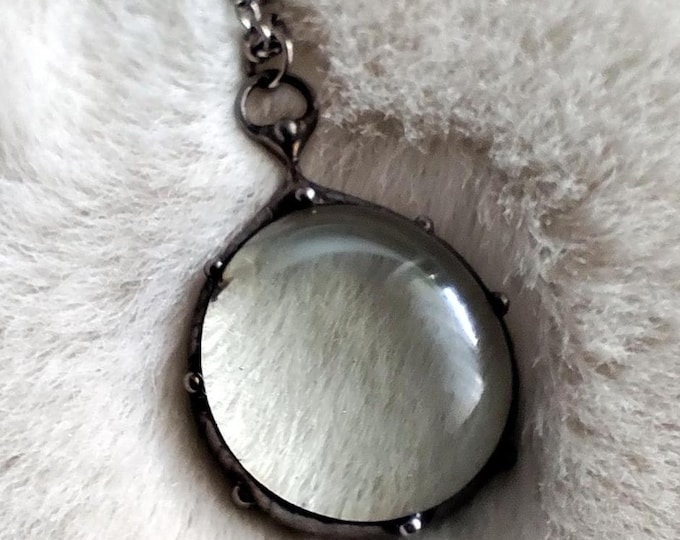 Handmade minimalistic round metal pendant necklace with clear glass, simple style jewelry, stained clear glass suncatcher circle pendant.
