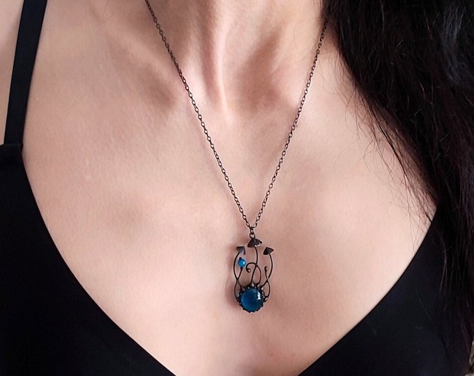 Fly Agaric Mushroom Pendant: Handmade Forest Jewelry with Blue Glass