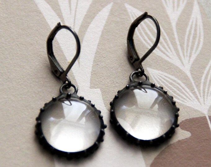 Statement simple earrings boho style, stained glass minimalist earring with clear glass, unique author's glass jewelry, unusual gift.