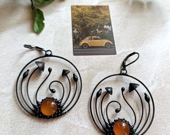 Hippie earrings, mushroom jewelry, round earrings mushrooms, boho round earrings, psytrance, witch earrings, magic mushroom, psychedelic