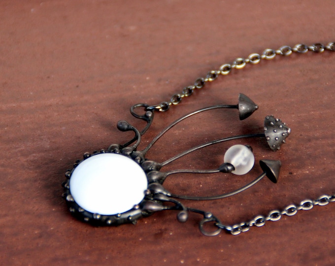 Handmade Amanita Hippie Pendant with Blue Glass - Fairy Forest Witch Necklace - Boho Style - Witch Fashion Jewelry