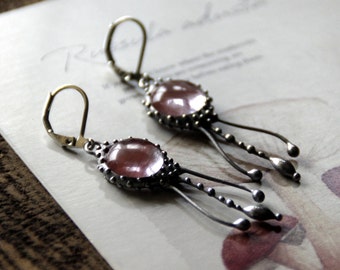 Stained Glass Jellyfish Earrings: Watermelon Quartz, Art Nouveau Ocean Jewelry