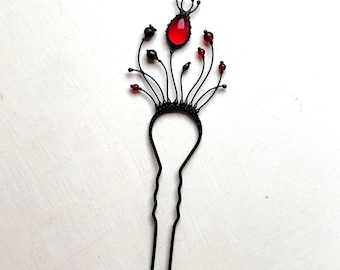 Red Poppy Hair Pin: Handcrafted Metal Flower, Boho Fairy Jewelry