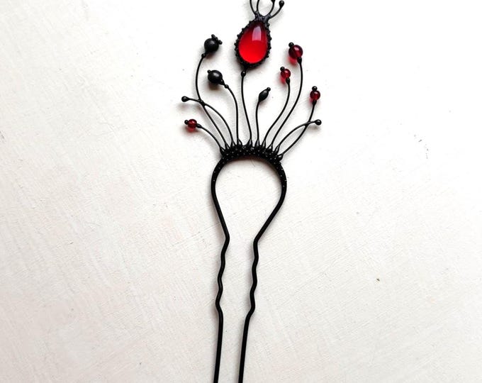 Red Poppy Hair Pin: Handcrafted Metal Flower, Boho Fairy Jewelry