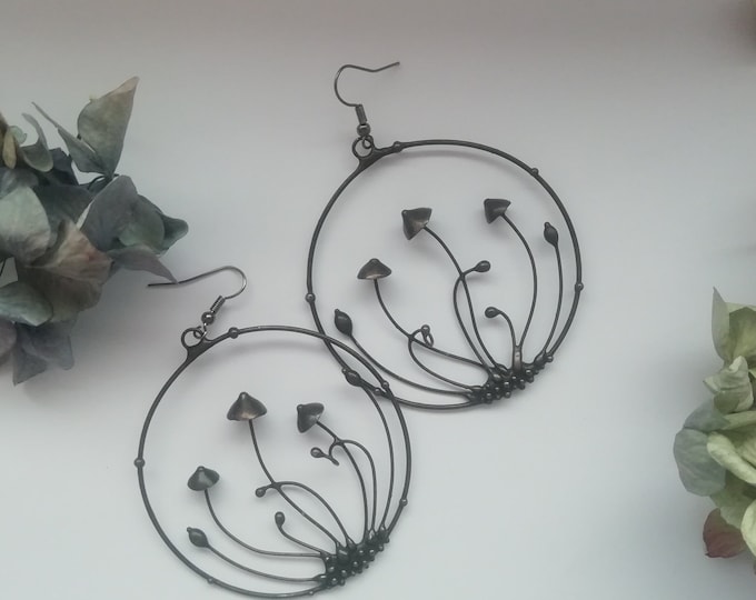Psychedelic Mushroom Hoop Earrings: Handcrafted Fungi Woodland Jewelry