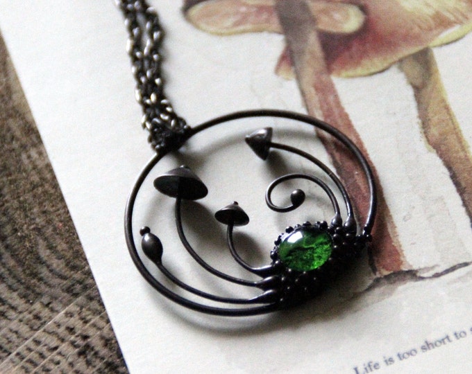 Stained Glass Mushroom Pendant Necklace: Boho Forest Jewelry