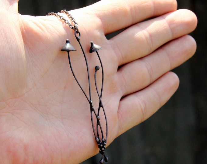 Black metal magic mushrooms pendant, psychedelic mushrooms pendant, forest gift, hippie pendant, witch pendant, fungi pendant, psytrance