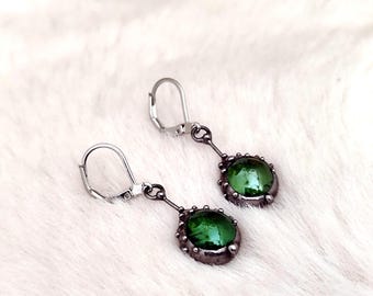 Green Suncatchers Stained Glass Earrings: Minimalist Simple Geometry Handcrafted Jewelry
