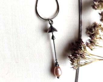 Handmade Small Mushroom Pendant: Pearl Pendant Necklace, Witchy Vibe Jewelry